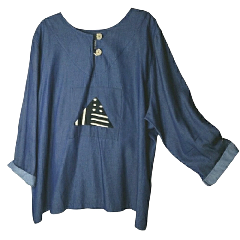 Art to Wear Lagenlook 4th July Tunic Joy Burton My Tribe Patriotic Nautical 2X